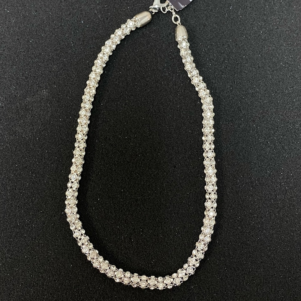 Anne Klein Silver Link Rhinestone Necklace